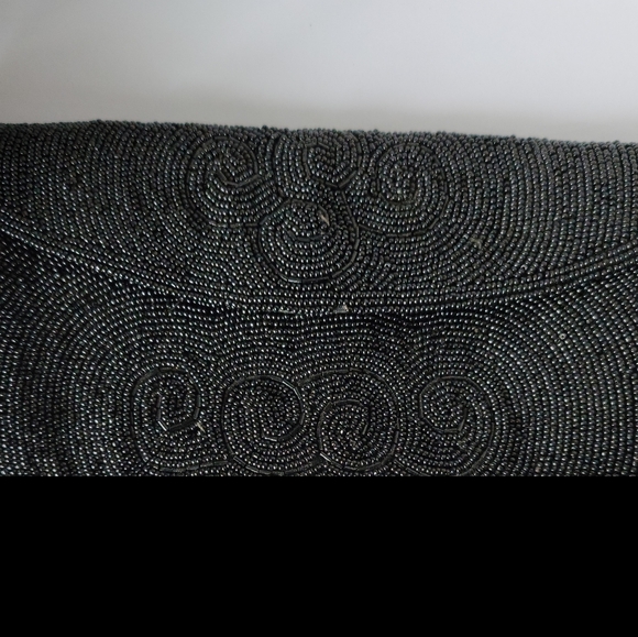 Vintage 1950s Black Hand Beaded Evening Clutch Bag Cocktail Formal Party 9 x 4.5 - Picture 2 of 10